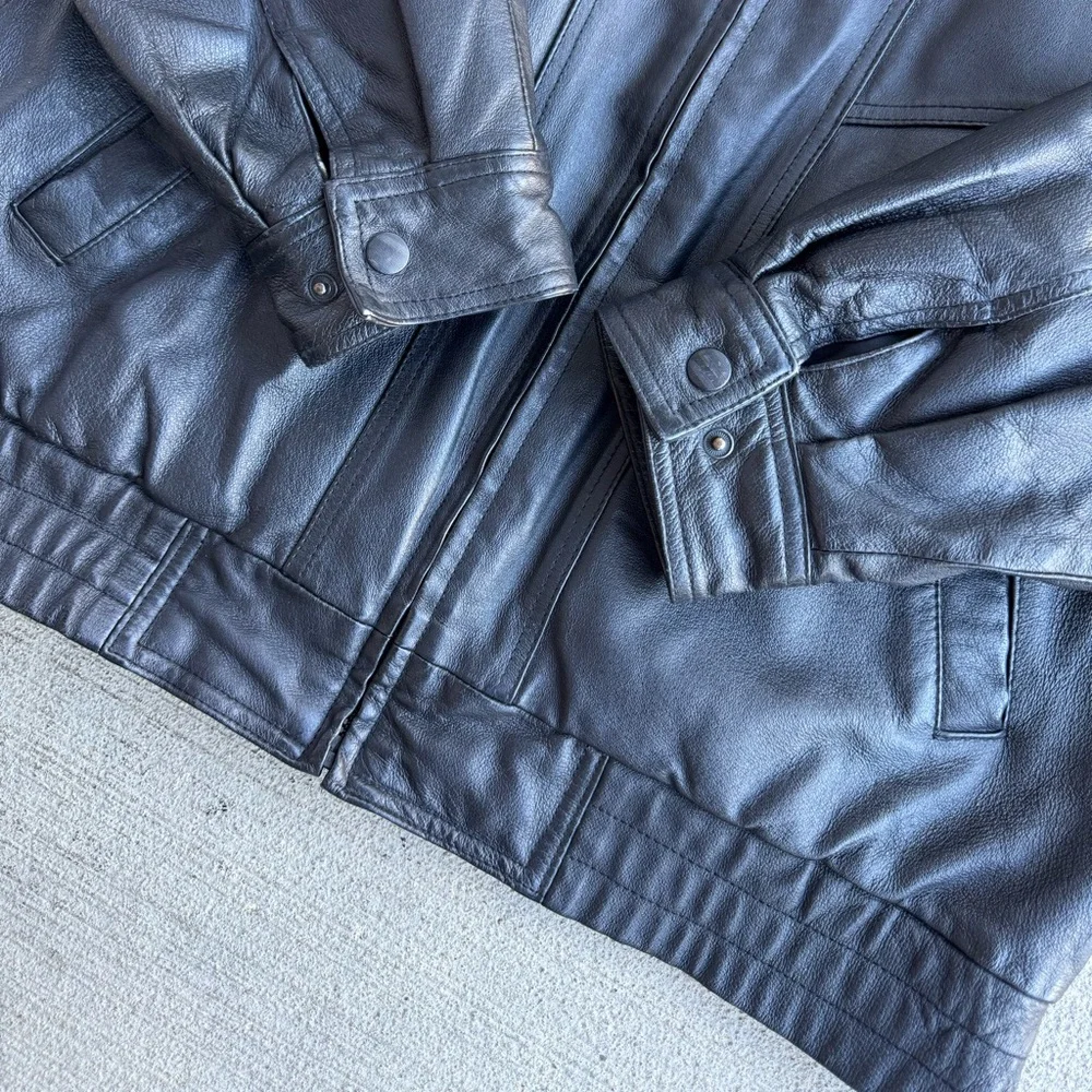 VTG 90's St. Johns Bay Black Genuine Leather Bomber Aviator Flight Jacket Coat M - Picture 11 of 13